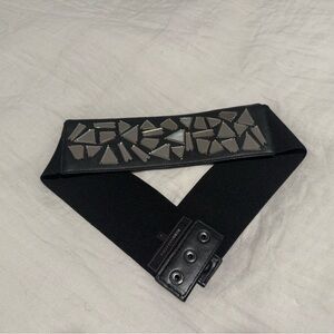 BCBGMaxAzria Black Belt with Silver Geometric Design